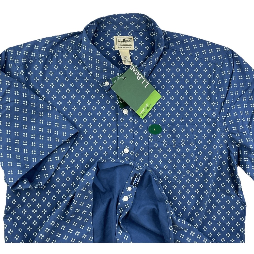 LL Bean Shirt Truecool Comfort Stretch‎ Oxford Short Sleeve Slightly Fitted Sz L